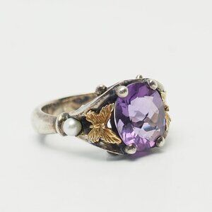 Ann King designer sterling silver 18k gold butterlfy detail amethyst ring size 8